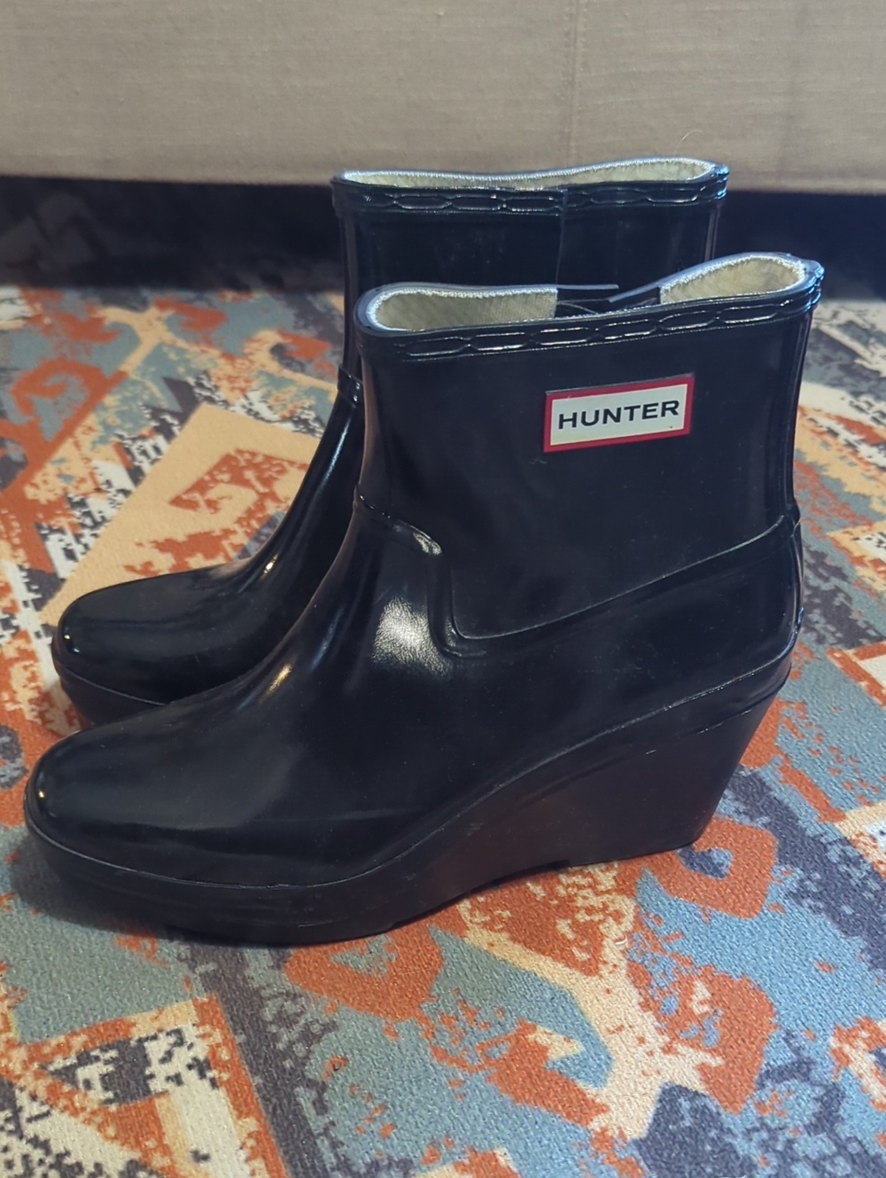 Hunter Ashton Gloss Wedge Ankle Rain Boots